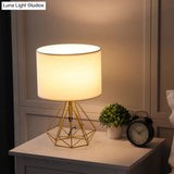 Modernist Fabric Drum Desk Light - Geometric 1-Head Table Lamp In Black/Gold Base For Study Room