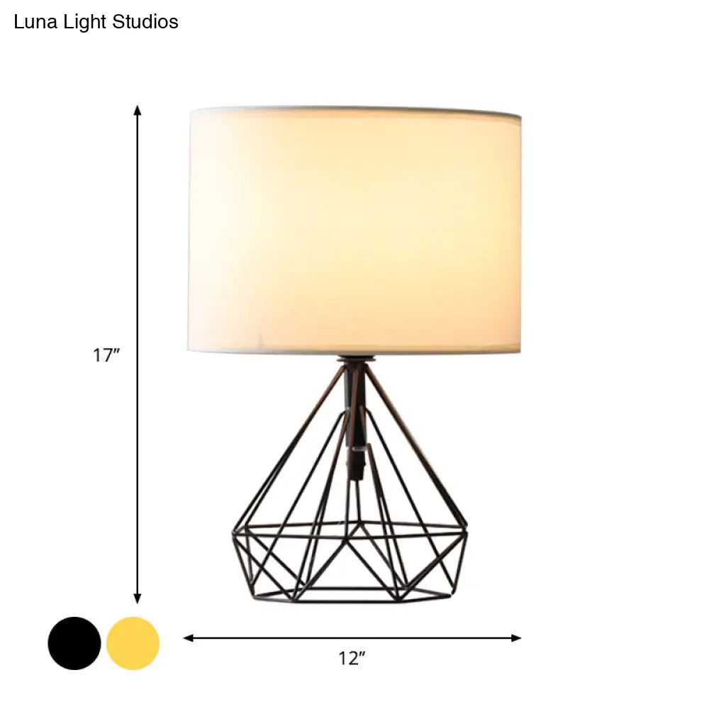 Modernist Fabric Drum Desk Light - Geometric 1-Head Table Lamp In Black/Gold Base For Study Room