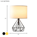 Modernist Fabric Drum Desk Light - Geometric 1-Head Table Lamp In Black/Gold Base For Study Room