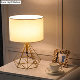 Modernist Fabric Drum Desk Light - Geometric 1-Head Table Lamp In Black/Gold Base For Study Room