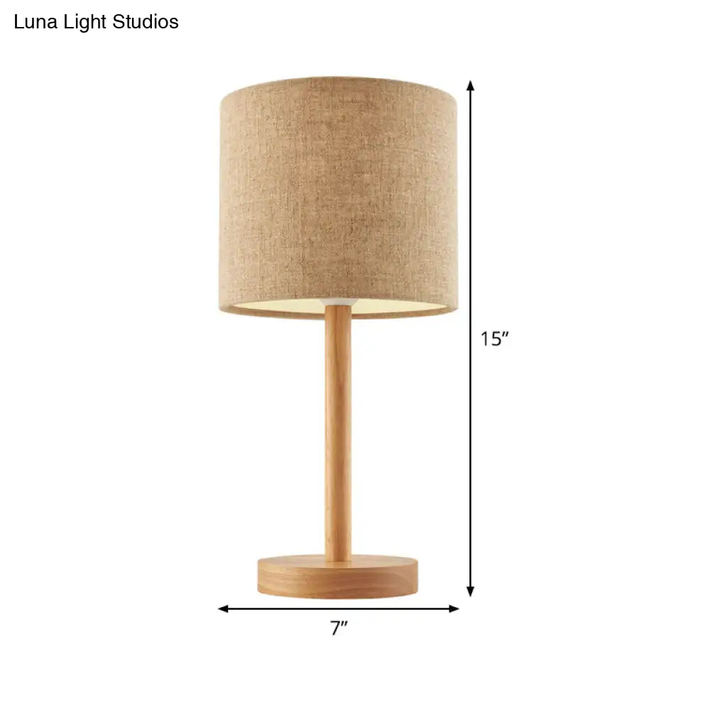 Modernist Fabric Nightstand Lamp: Straight Sided Shade Flaxen 1 Head Desk Light