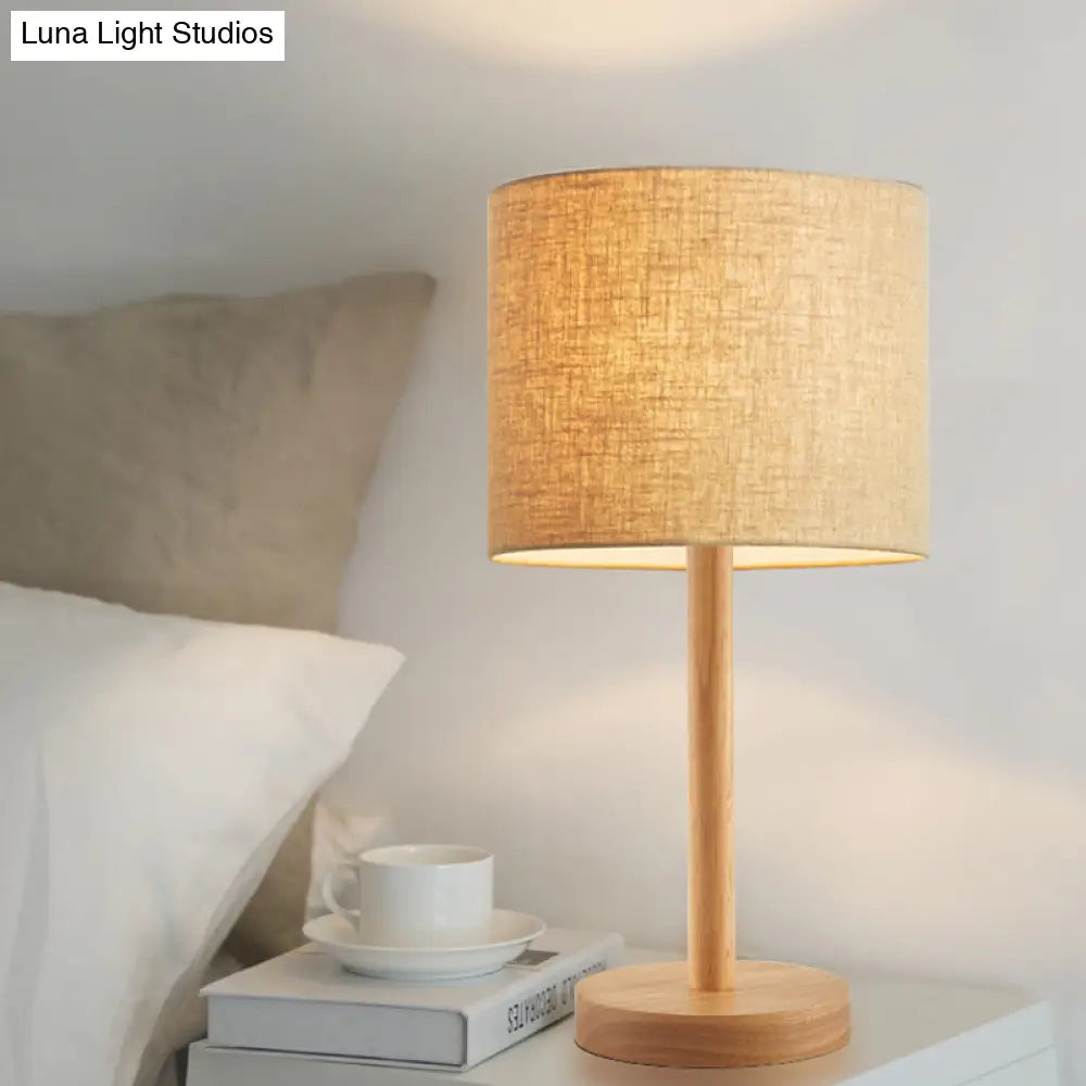 Modernist Fabric Nightstand Lamp: Straight Sided Shade Flaxen 1 Head Desk Light
