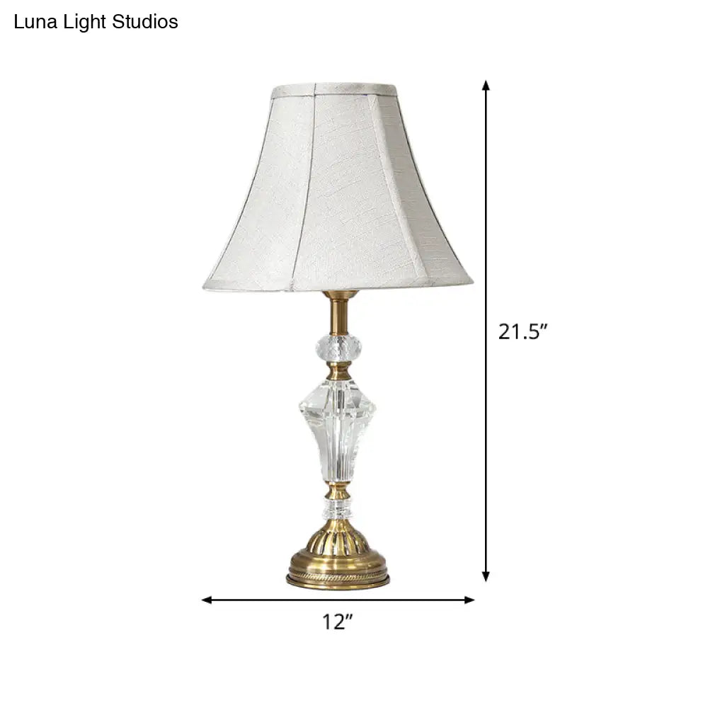 Modernist Fabric Study Lamp: Wide Flare 1 Head White Ideal For Reading