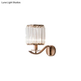 Modernist Faceted Crystal Wall Mount Light With Cylinder Shade In Copper - 1 Fixture