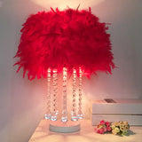 Modernist Feather Nightstand Light With Draping Crystal - Red/Pink/Purple Red