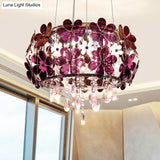 Modernist Floral Acrylic Flushmount Ceiling Light With Crystal Drop - 5 Heads White/Purple