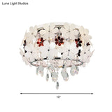 Modernist Floral Acrylic Flushmount Ceiling Light With Crystal Drop - 5 Heads White/Purple
