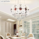 Modernist Floral Acrylic Flushmount Ceiling Light With Crystal Drop - 5 Heads White/Purple