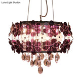 Modernist Floral Acrylic Flushmount Ceiling Light With Crystal Drop - 5 Heads White/Purple