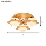 Modernist Floral Wood Flush Mount With Frosted Glass Shade - 3/5 Lights Beige Fixture