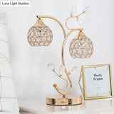 Modernist Flower Vine Table Light With Crystal-Encrusted Dome Shade - Gold