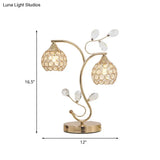 Modernist Flower Vine Table Light With Crystal-Encrusted Dome Shade - Gold