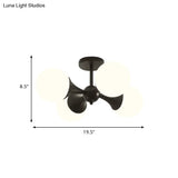 Modernist Flush Ceiling Lamp With Black Finish 4 - Bulb Semi Mount Lighting And Milk White Glass