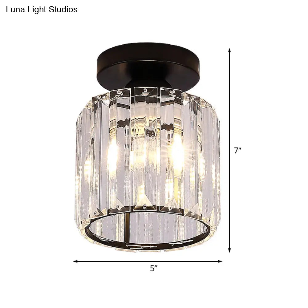 Modernist Flush Mount Ceiling Lamp: Clear Glass Cylinder Black Fixture For Corridor