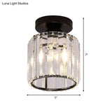 Modernist Flush Mount Ceiling Lamp: Clear Glass Cylinder Black Fixture For Corridor