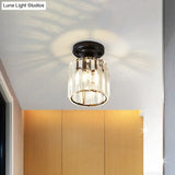 Modernist Flush Mount Ceiling Lamp: Clear Glass Cylinder Black Fixture For Corridor