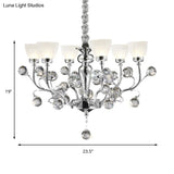 Modernist Frosted Glass 6-Light Conic Chandelier With Crystal Ball Pendant In Polished Chrome