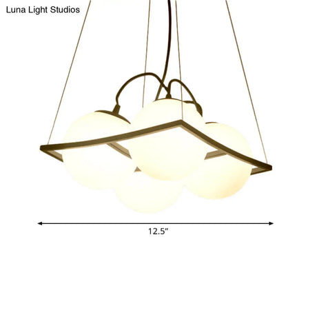 Modernist Frosted Glass Globe Pendant Light - 3/4 Lights Black Frame Ceiling Hang Fixture