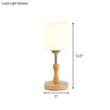 Modernist Frosted Glass Night Table Light - Globe/Cylinder/Square Design Wood Lamp For Bedside