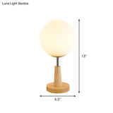 Modernist Frosted Glass Night Table Light - Globe/Cylinder/Square Design Wood Lamp For Bedside