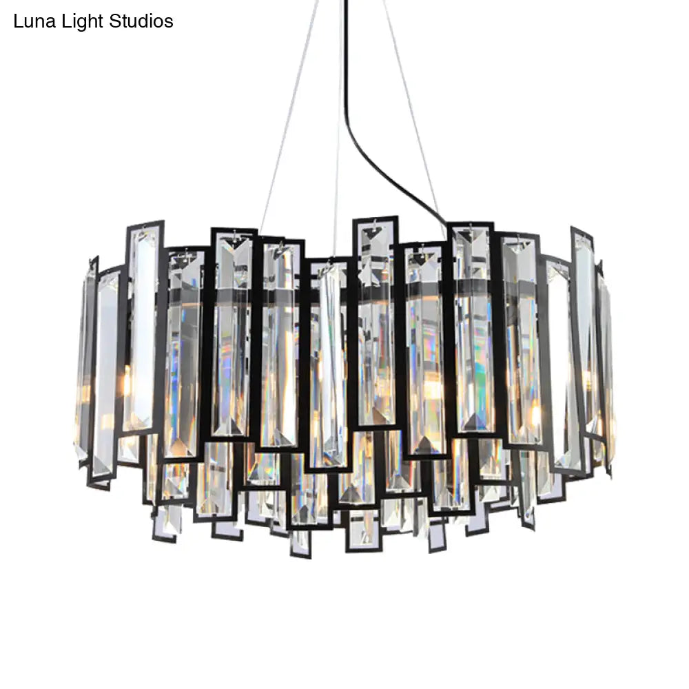 Modernist Geometric Dining Room Hanging Lamp Kit With Clear Crystal Prism Black Led Chandelier - 6