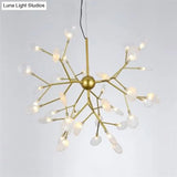 Modernist Glass Hanging Lamp With Leaf Shade - 27/36 Lights Chandelier Pendant Light In Black/Gold