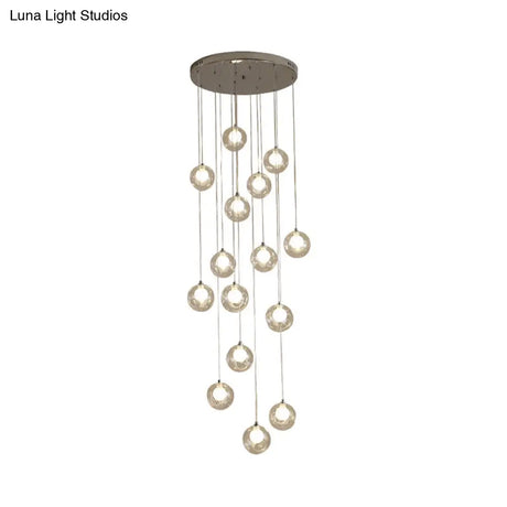 Modernist Glass Pendant Light With 16 Clear Dimpled Balls In White