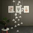 Modernist Glass Pendant Light With 16 Clear Dimpled Balls In White