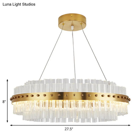 Modernist Gold Chandelier: Dual-Layered Clear Glass Shade Led Ceiling Pendant For Living Room -