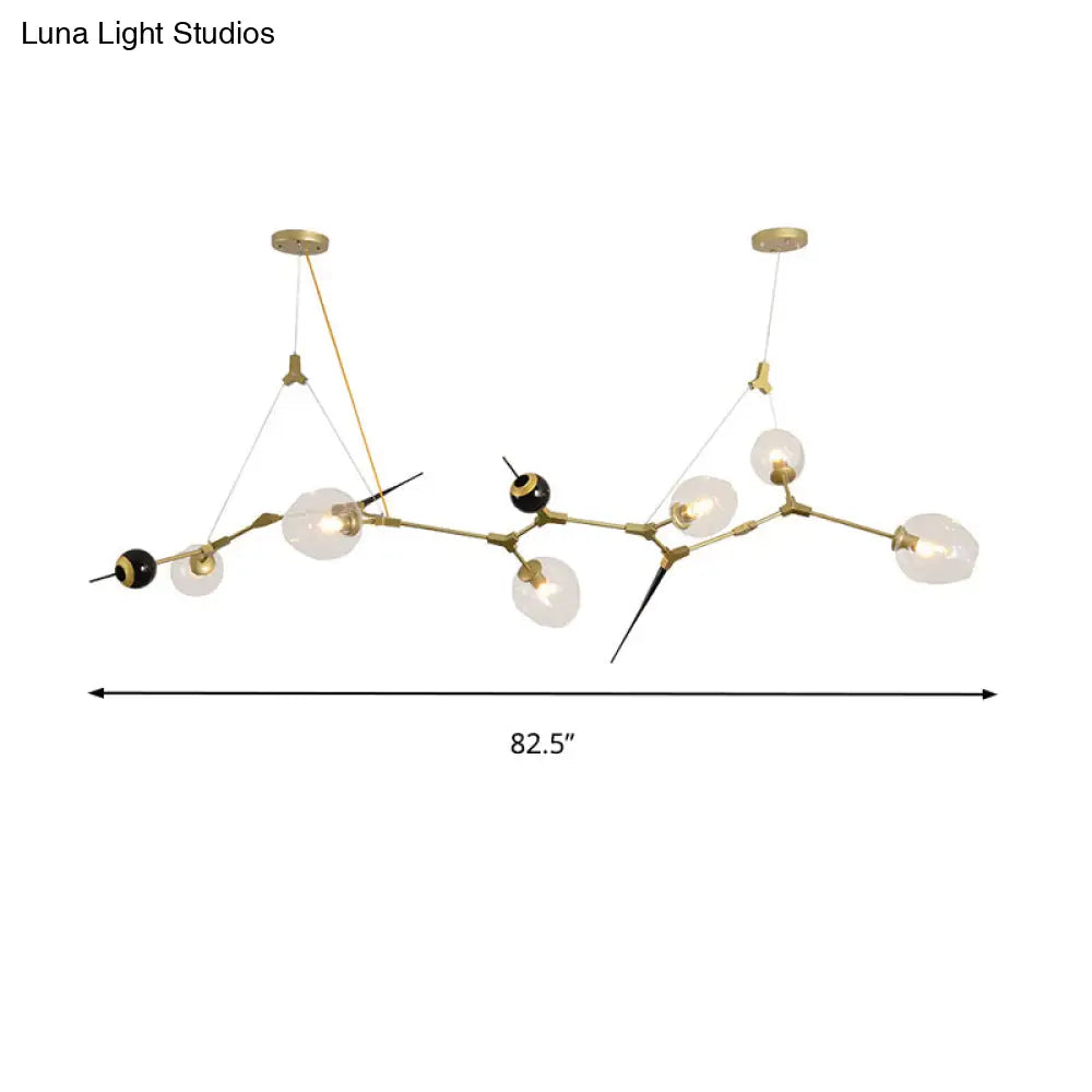 Modernist Gold Chandelier With Bubble Clear Glass Shades - 6/10 Lights Suspension Pendant