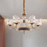 Modernist Gold Crystal Block Pendant Chandelier - 6-Light Ceiling Hang Fixture For Dining Room