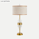 Modernist Gold Desk Lamp: Straight-Sided Shade Small 1-Head Table Light With Fabric