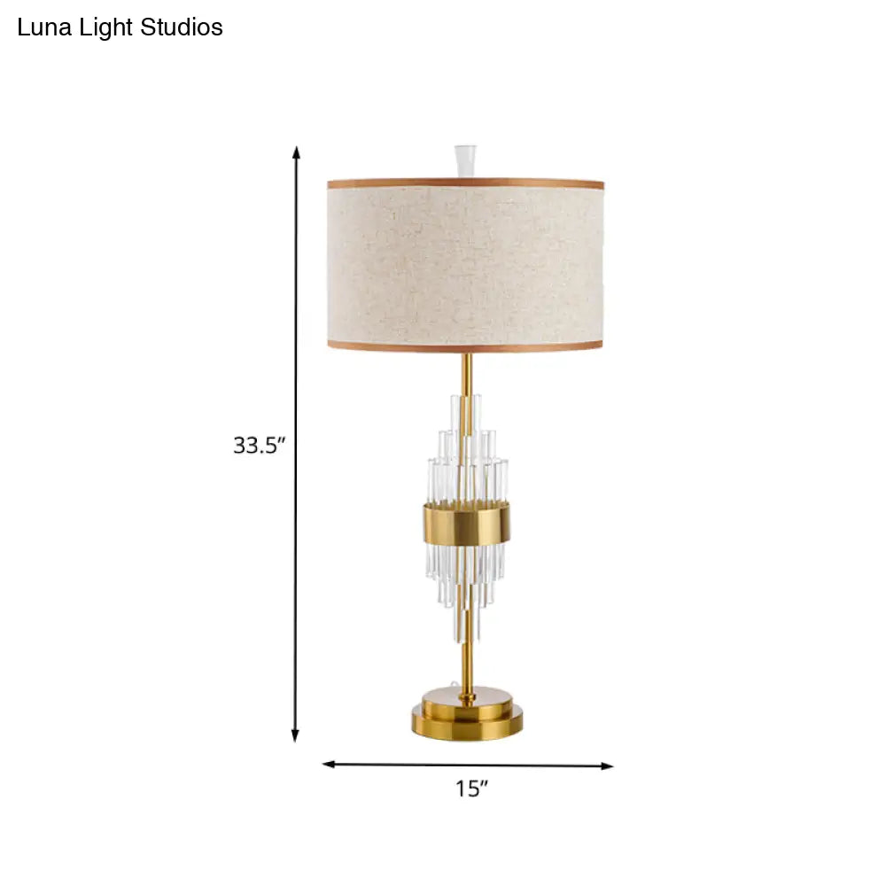 Modernist Gold Desk Lamp: Straight-Sided Shade Small 1-Head Table Light With Fabric