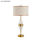 Modernist Gold Desk Lamp: Straight-Sided Shade Small 1-Head Table Light With Fabric