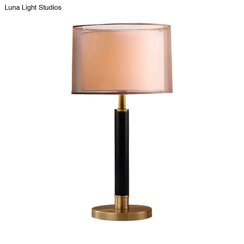 Modernist Gold Desk Lamp With Fabric Shade - Compact 1-Bulb Task Lighting For Living Room