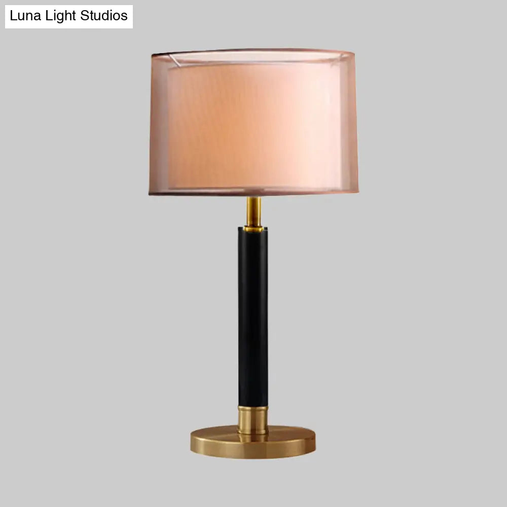 Modernist Gold Desk Lamp With Fabric Shade - Compact 1-Bulb Task Lighting For Living Room