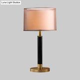 Modernist Gold Desk Lamp With Fabric Shade - Compact 1-Bulb Task Lighting For Living Room