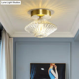 Modernist Gold Diamond Bedroom Semi Flush Mount Ceiling Light With Clear Prismatic Glass