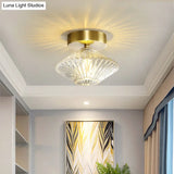 Modernist Gold Diamond Bedroom Semi Flush Mount Ceiling Light With Clear Prismatic Glass