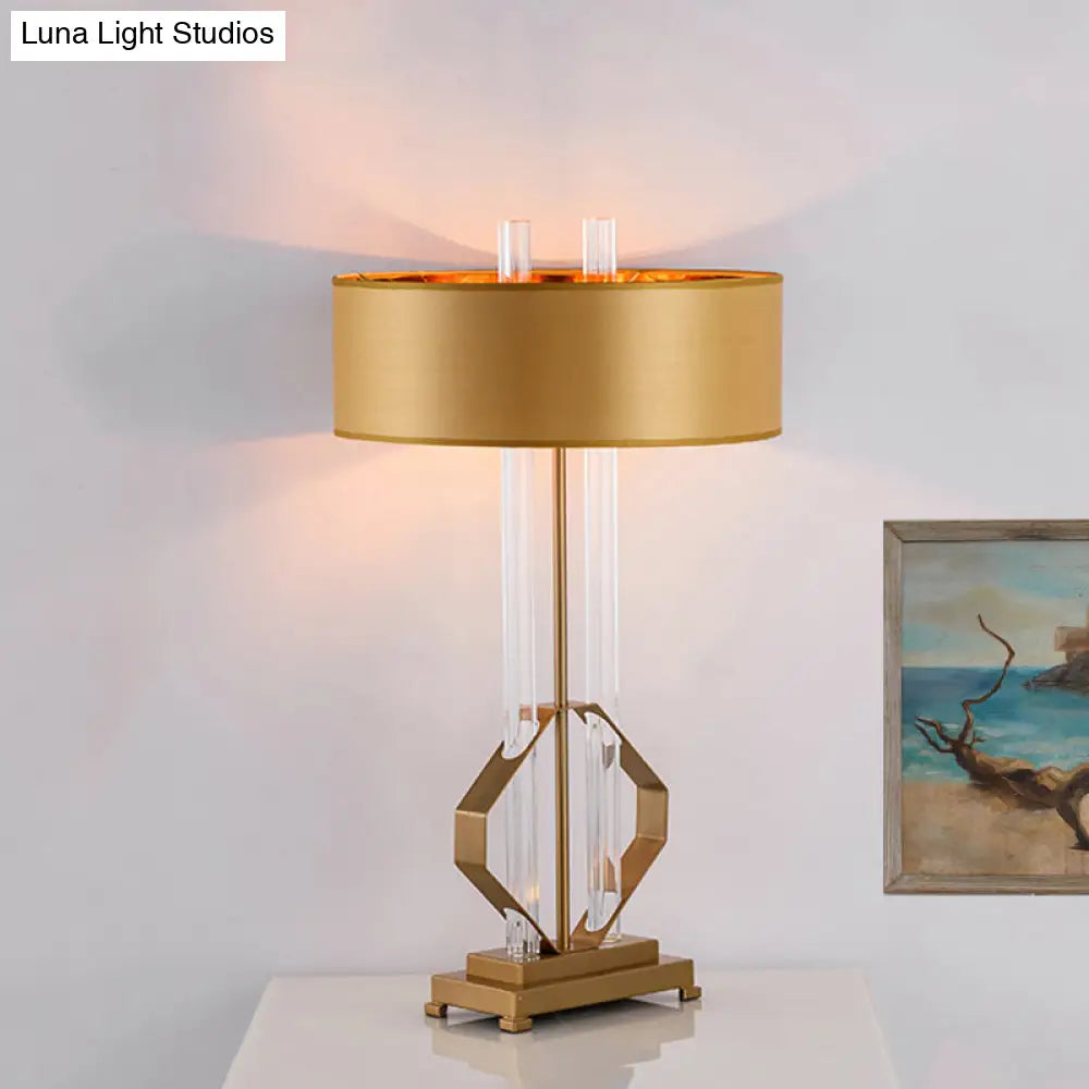 Modernist Gold Fabric 1-Bulb Book Light: Straight-Sided Shade Task Lighting