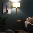 Modernist Gold Fabric Single Head Floor Lamp With Shelf Stylish Bedroom Lighting