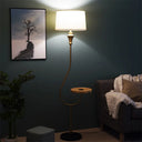 Modernist Gold Fabric Single Head Floor Lamp With Shelf Stylish Bedroom Lighting