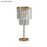 Modernist Gold Led Reading Lamp With Beveled Crystal Shade