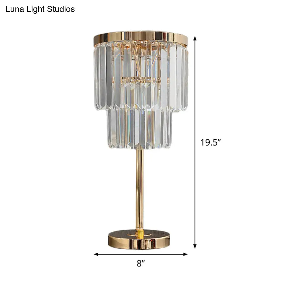 Modernist Gold Led Reading Lamp With Beveled Crystal Shade