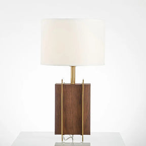 Modernist Gold Metal Desk Lamp With Wood Detail - 1-Head Fabric Table Light
