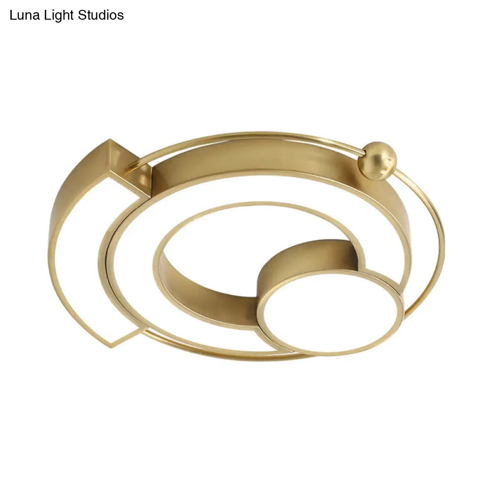 Modernist Gold Metallic Led Flush Mount Light With Warm/White Illumination