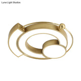 Modernist Gold Metallic Led Flush Mount Light With Warm/White Illumination
