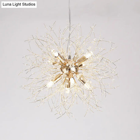 Modernist Gold/Silver Firework Chandelier With Clear Crystal Lights - 16/19.5 Wide 8/9/12 Hanging