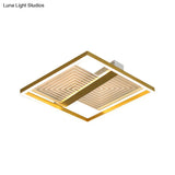 Modernist Gold Square Frame Led Ceiling Light Fixture In 16/19.5 Width - Flush Mount For Sitting