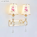 Modernist Gold Wall Mount Lamp With Arced Painted Glass Shade For Bedroom Lighting